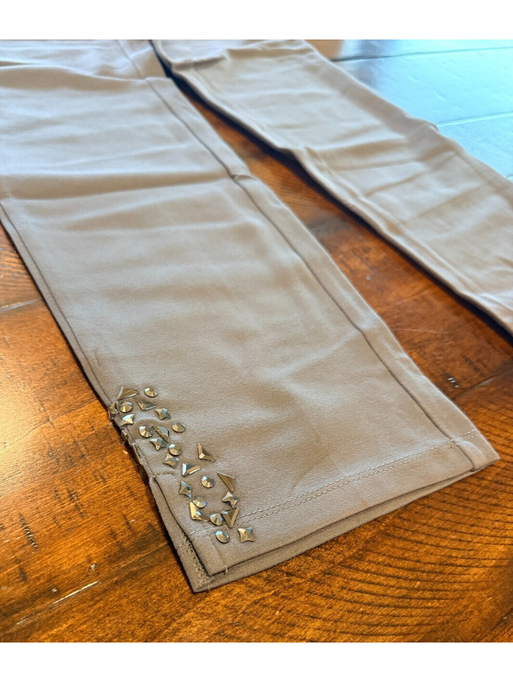 Colleen Lopez Perfect 10 Ponte Leggings Fossil Studded Hem Pull On Small